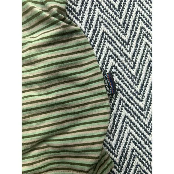 Patagonia Men's XL Organic Cotton Striped Polo Shirt Green & Brown Short Sleeve - Picture 3 of 8